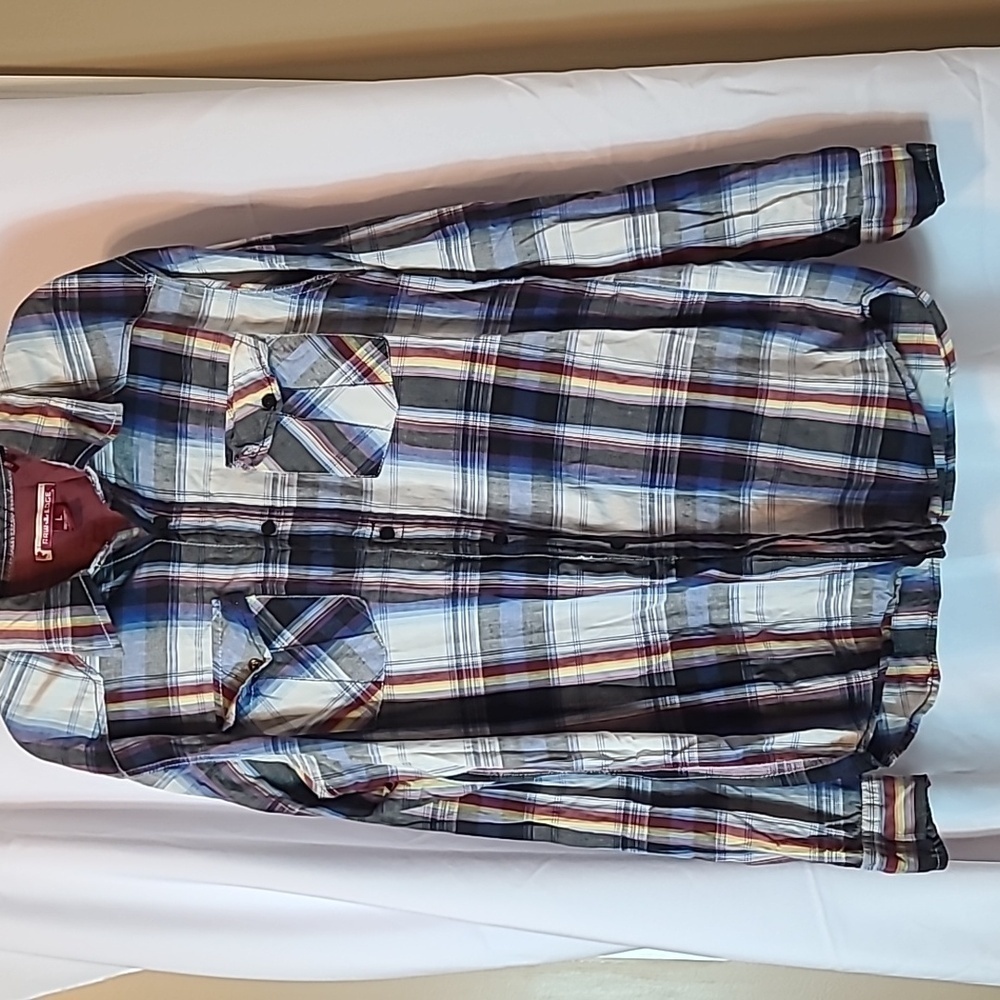 Raw Edge Button Up Purple and Blue Shirt sz.L